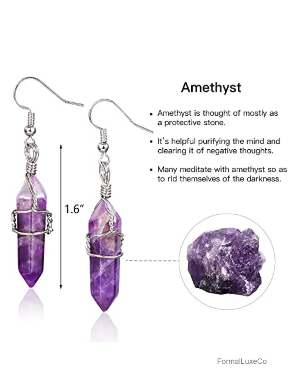 Natural Crystal Quartz Point Dangle Earrings for Women Hypoallergenic Wire